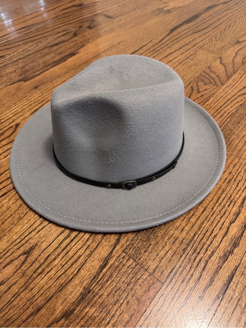 Gray Wide-Brim Felt Fedora with Slim Black Band